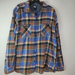 Lands End Traditional Fit Mens Blue Plaid Heavy Flannel Shirt Button Large 42-44
